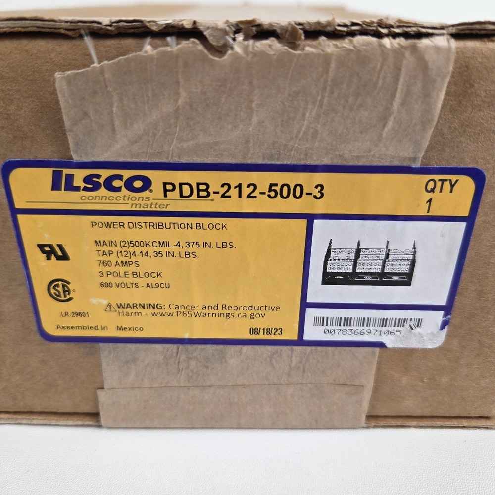 Ilsco Power Distribution Block PDB-212-500-3 760 Amps 600 Volts 3 Pole Block - Picture 3 of 14